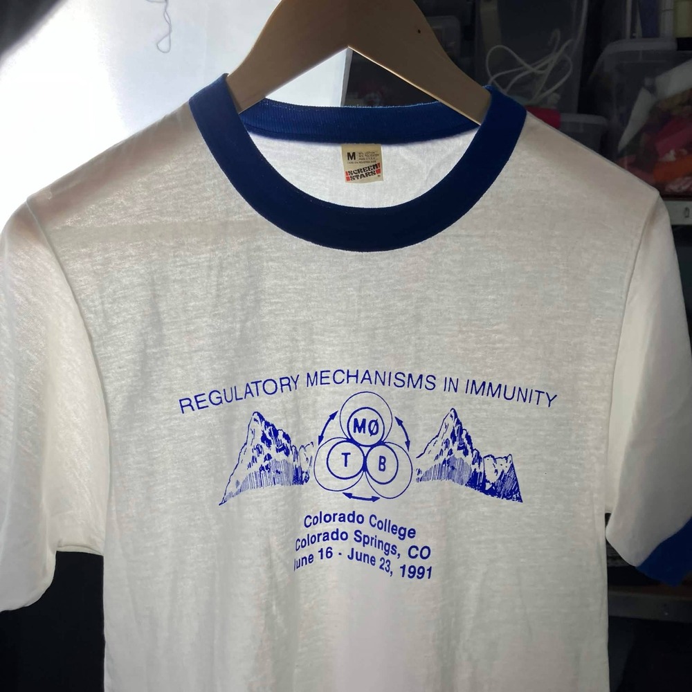 Vintage Screen Stars Ringer T-Shirt Mens Medium White 1991 Colorado Paper Thin